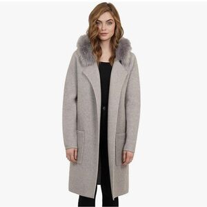 Love Token ‘Roseanna’ Coat Faux-Fur Hood Collared Walker Coat Women’s XS Grey